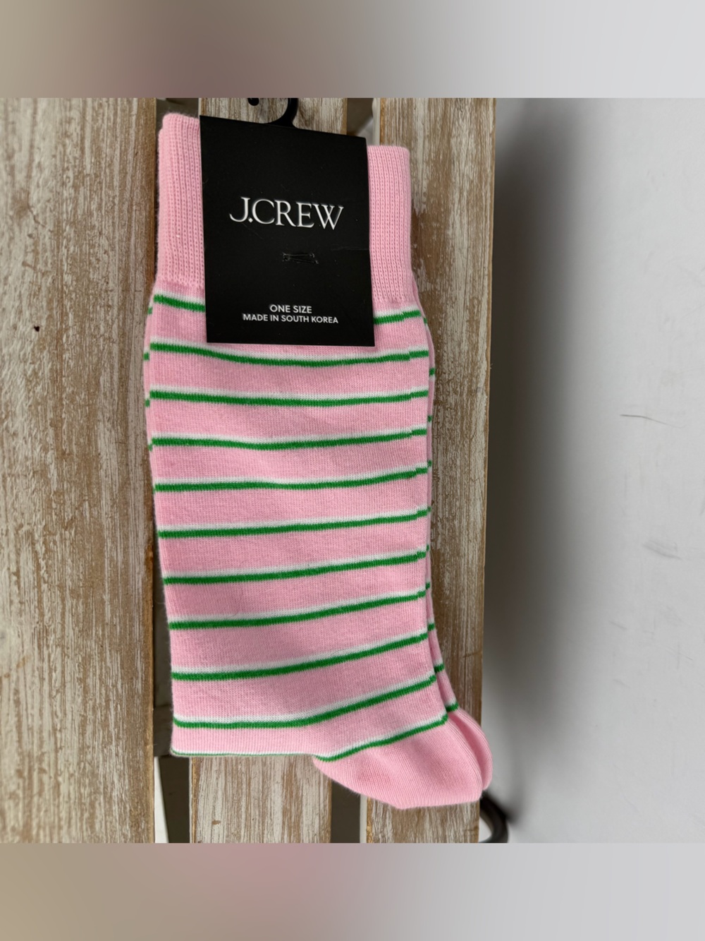 NWT J.Crew Factory crew socks vibrant pink knit detailed thin green stripes